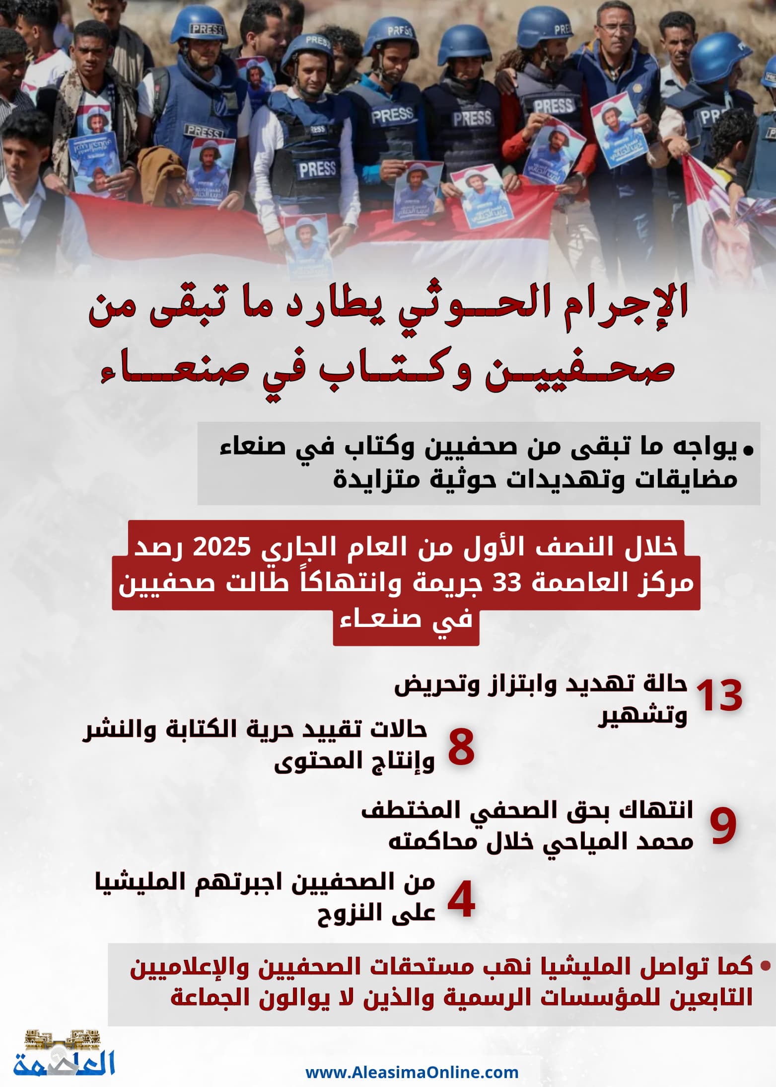 الإجرام الحوثي يطارد ما تبقى من صحفيين وكتاب في صنعاء.. (تقرير رصد) الإجرام الحوثي يطارد ما تبقى من صحفيين وكتاب في صنعاء.. (تقرير رصد)