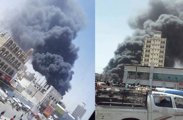 حريق هائل يلتهم مستودعاً لتخزين وقود السوق السوداء وسط صنعاء