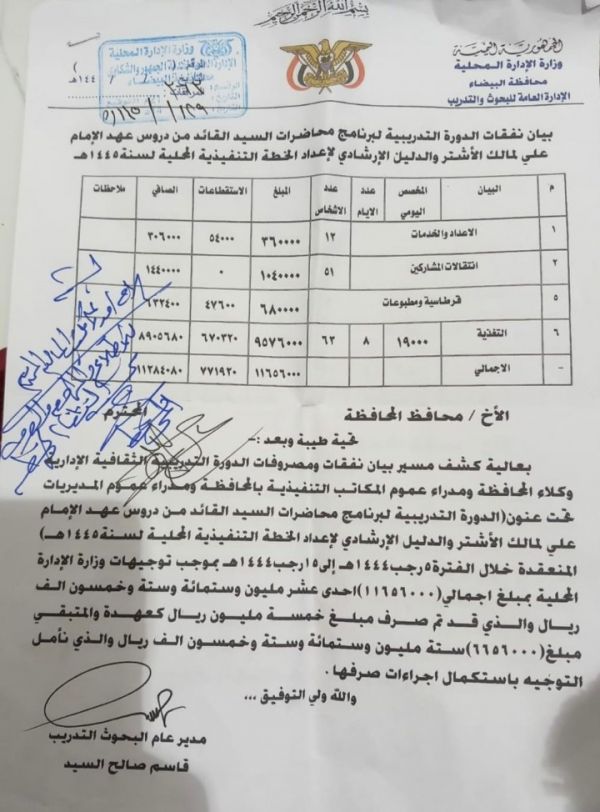 فساد "الحوثي".. محاضرات زعيم "المليشيا" تكلّف أكثر من 11 مليون ريال "طبعة قديمة" في محافظة واحدة (وثيقة)